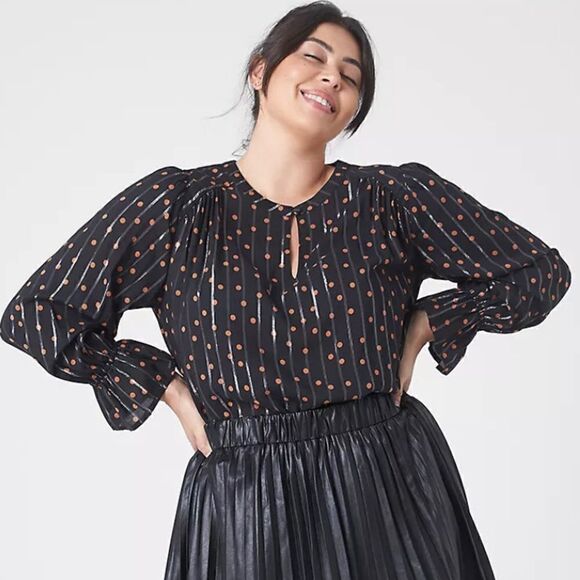 Lane Bryant Classic Long Sleeve Keyhole Neck Metallic Dot Blouse, 12 - Picture 2 of 13